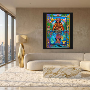 Hawaii Queen of Clubs Card canvas wall art, room view