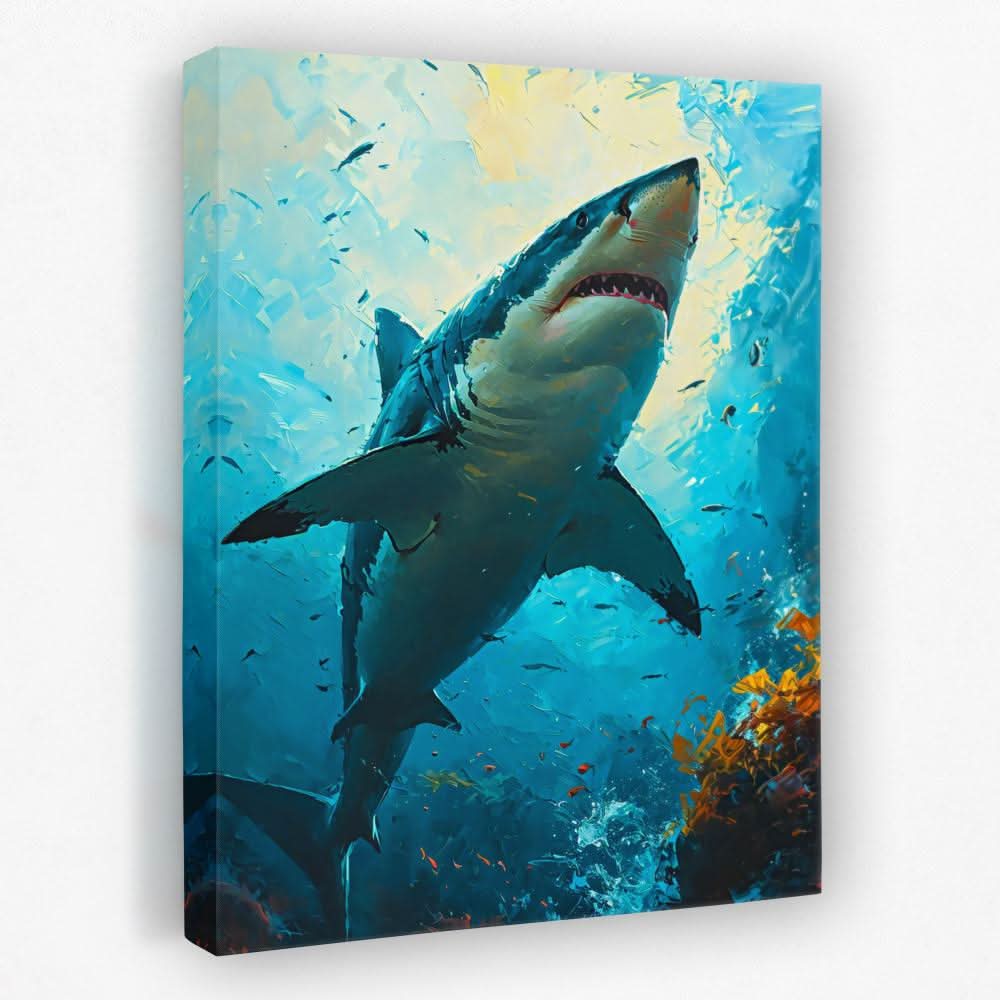 Hawaiian Jaws - Aqua Blue Canvas Wall Art
