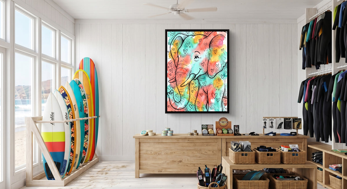 Heartfelt Elephant — heartfelt elephant surf shop 1port framed black