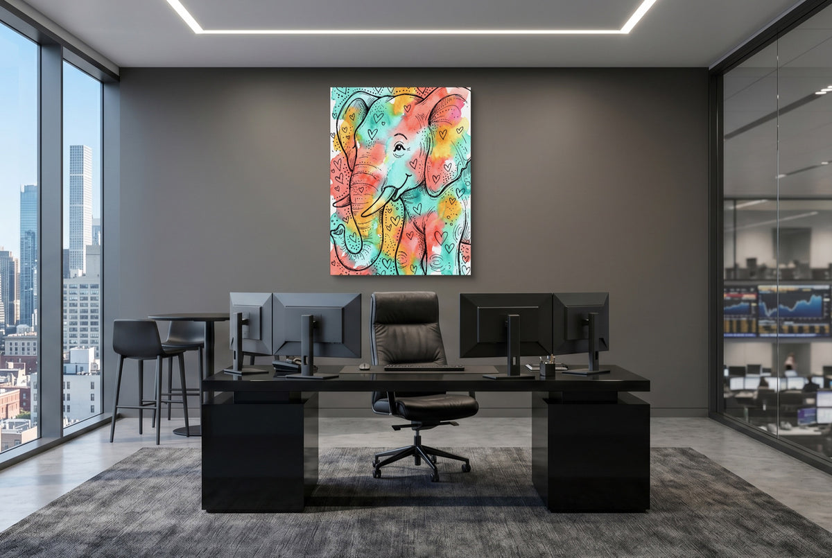 Heartfelt Elephant — heartfelt elephant office desk with monitors 1port flush print