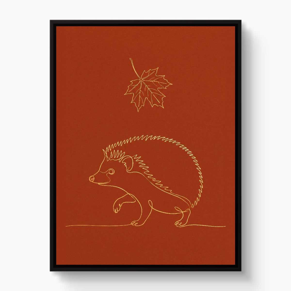 Hedgehog Autumn Line — hedgehog autumn line white studio framed black