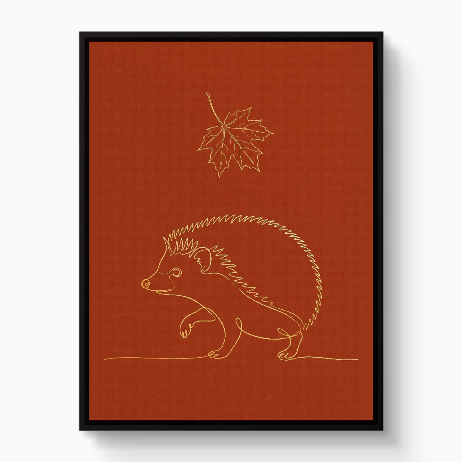 Hedgehog Autumn Line — hedgehog autumn line white studio framed black