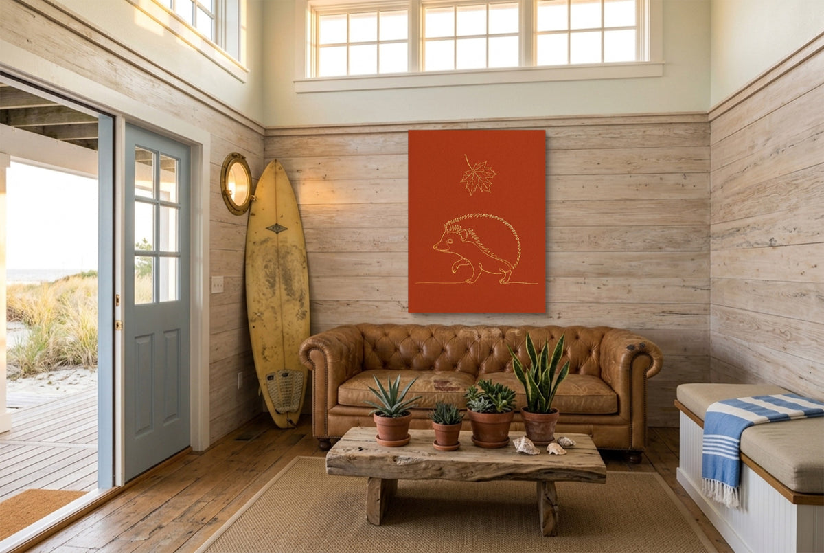 Hedgehog Autumn Line — hedgehog autumn line living room with couch 3 1port flush print