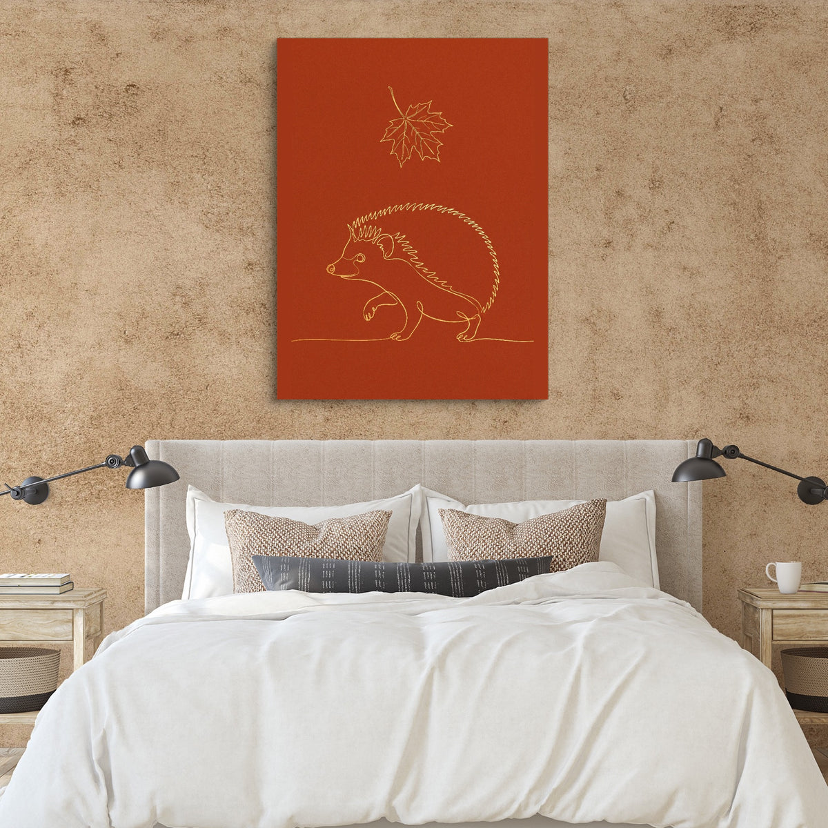 Hedgehog Autumn Line — hedgehog autumn line sq clay paper bedroom 1port flush print