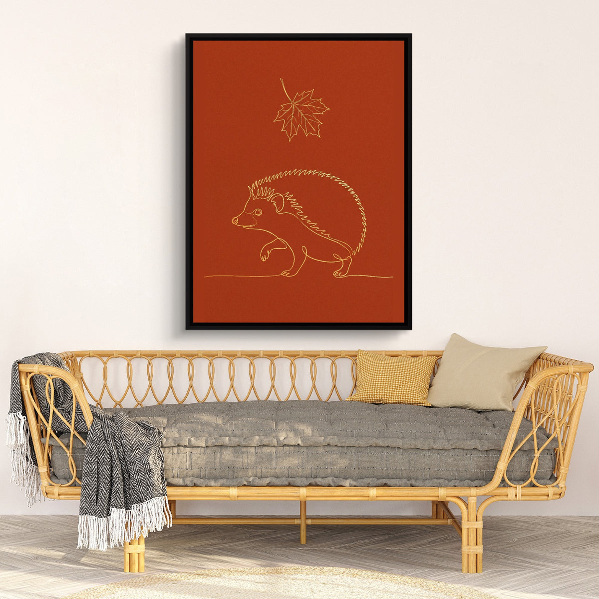 Hedgehog Autumn Line — hedgehog autumn line sq nice bench wall 1port framed black