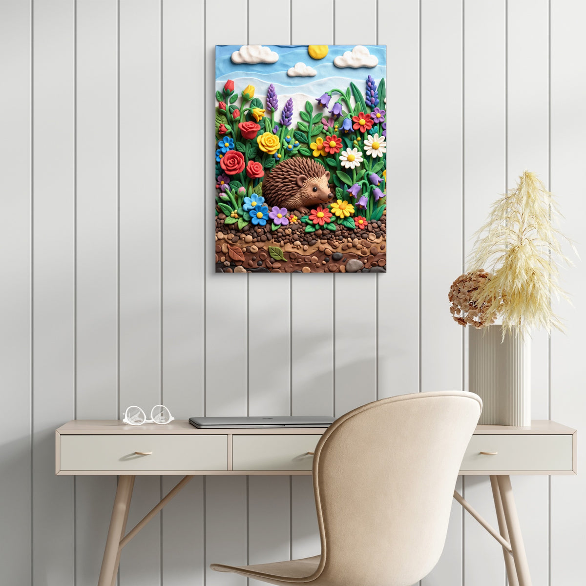 Hedgehog Garden — hedgehog garden sq white table 1port flush print
