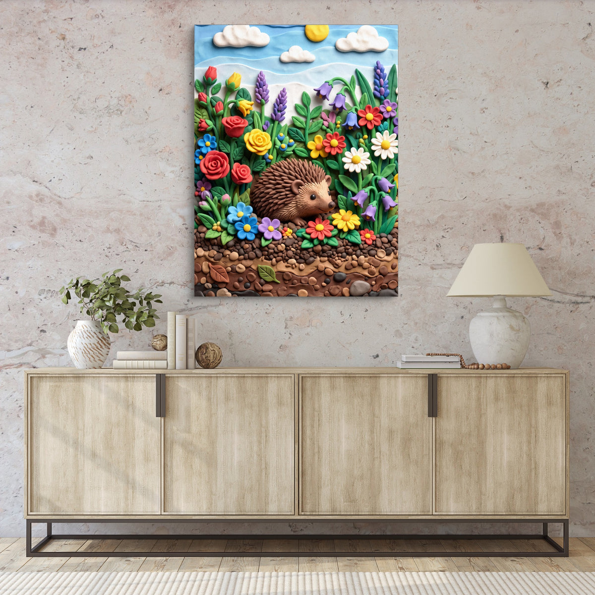 Hedgehog Garden — hedgehog garden sq hallway granite wall 1port flush print