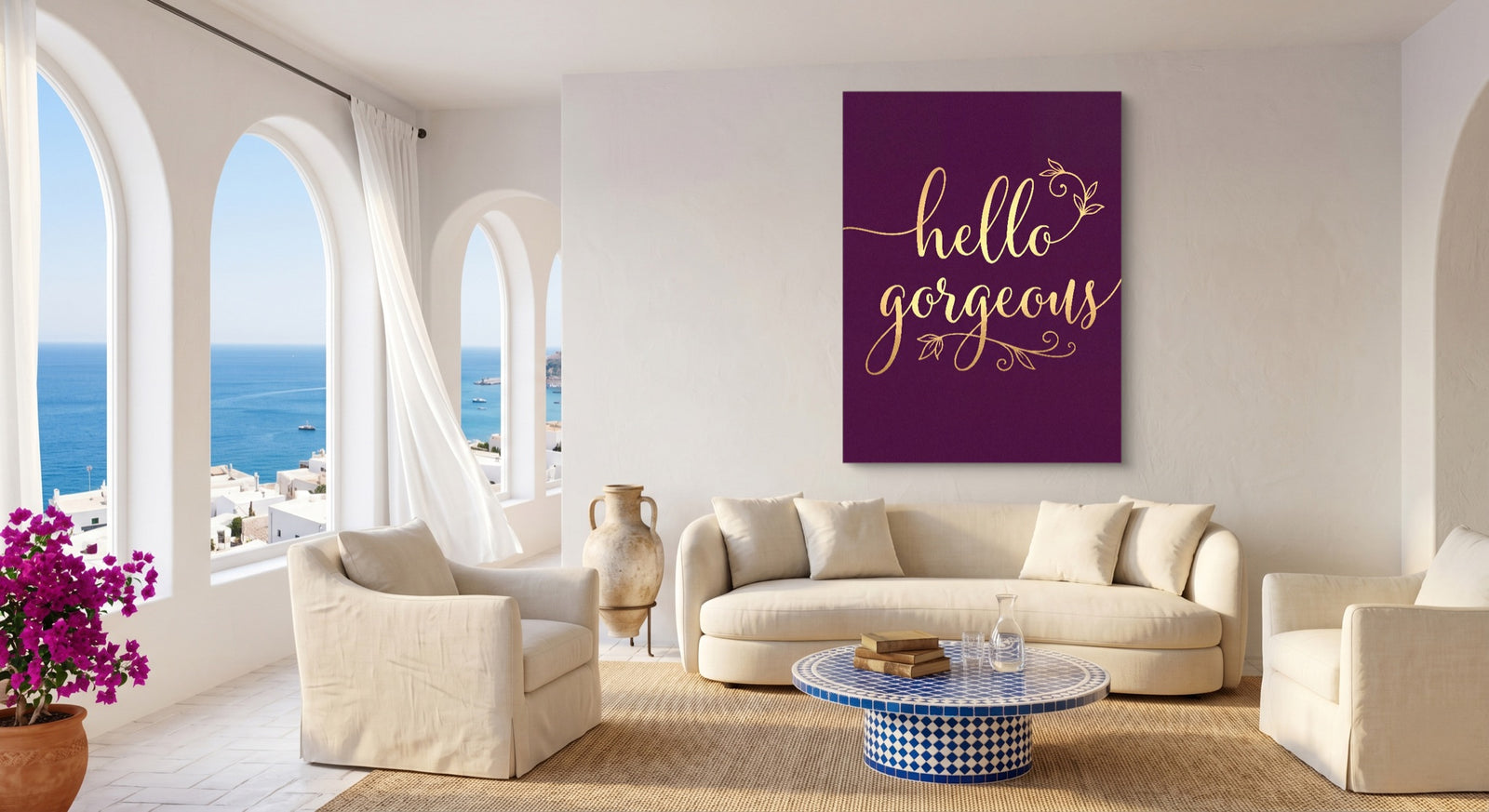 Hello Gorgeous Script — hello gorgeous script white studio framed black