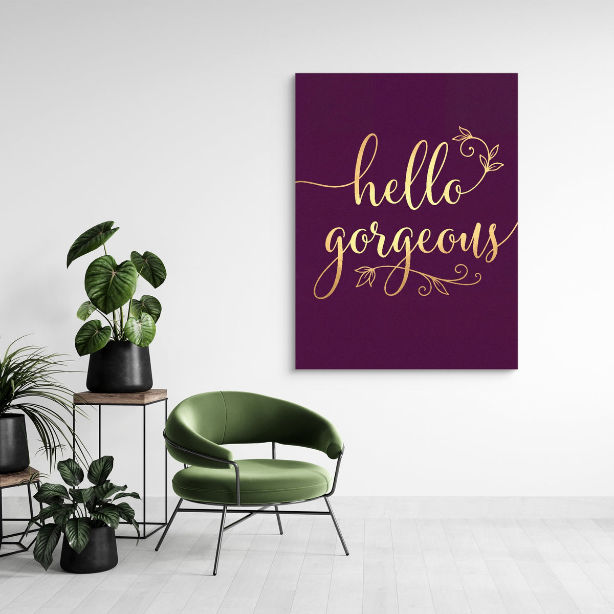 Hello Gorgeous Script — hello gorgeous script sq green chairs 1port flush print