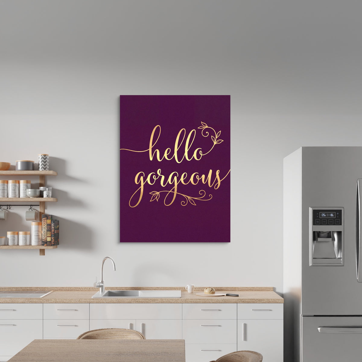 Hello Gorgeous Script — hello gorgeous script sq kitchen wall 1port flush print
