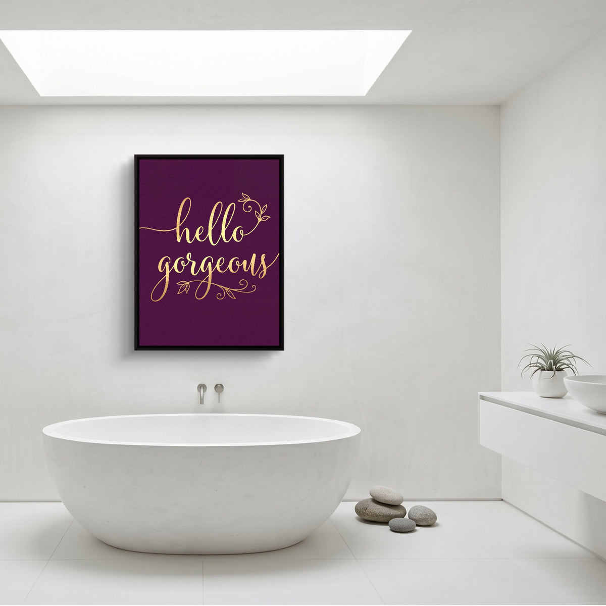 Hello Gorgeous Script — hello gorgeous script sq minimalist bathroom 1port framed black