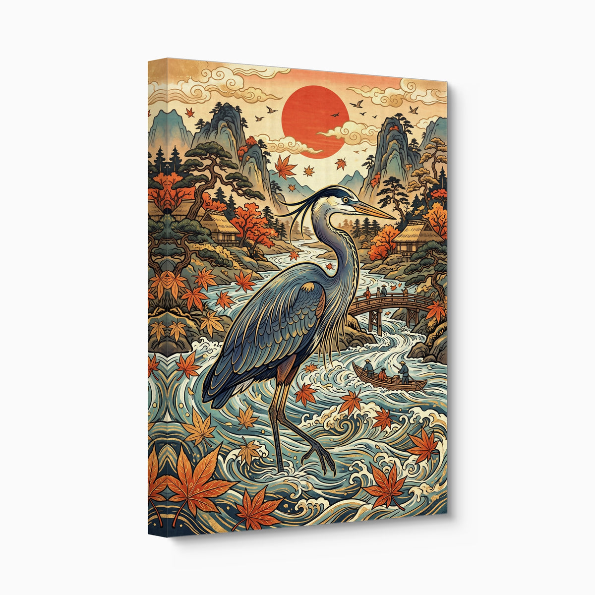 Heron Autumn River — heron autumn river angled flush print