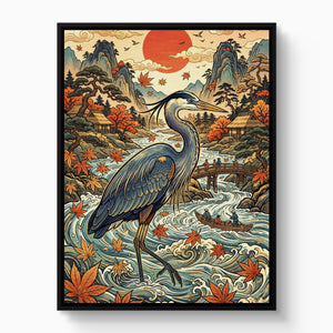 Heron Autumn River — heron autumn river white studio framed black