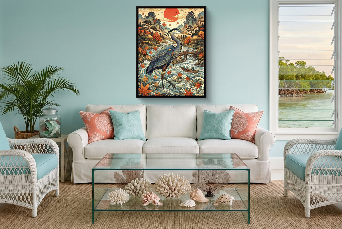 Heron Autumn River — heron autumn river living room with furniture 1port framed black