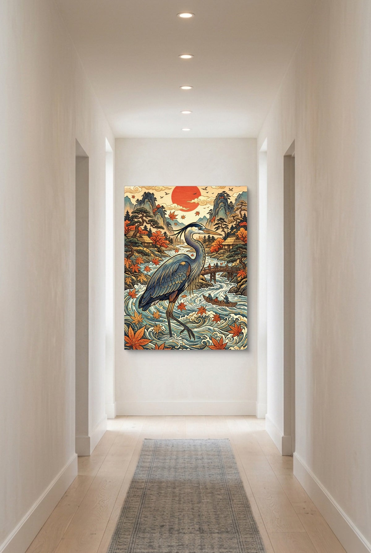 Heron Autumn River — heron autumn river p long hallway with carpet 1port flush print