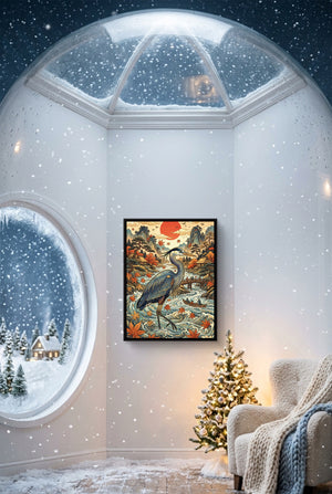 Heron Autumn River — heron autumn river p snow globe interior scene 1port framed black