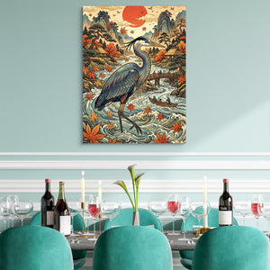 Heron Autumn River — heron autumn river sq teal dining room 1port flush print