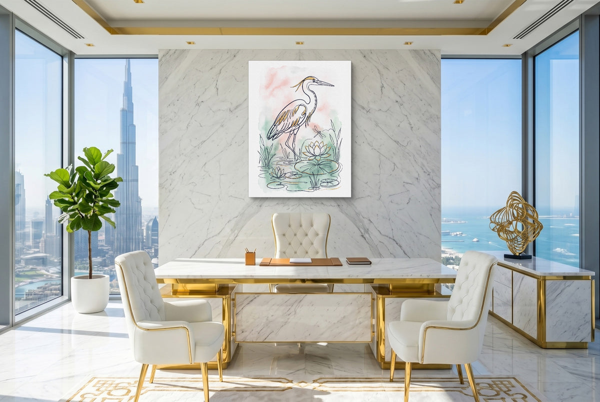 Heron Golden Pond — heron golden pond office with city view 2 1port flush print