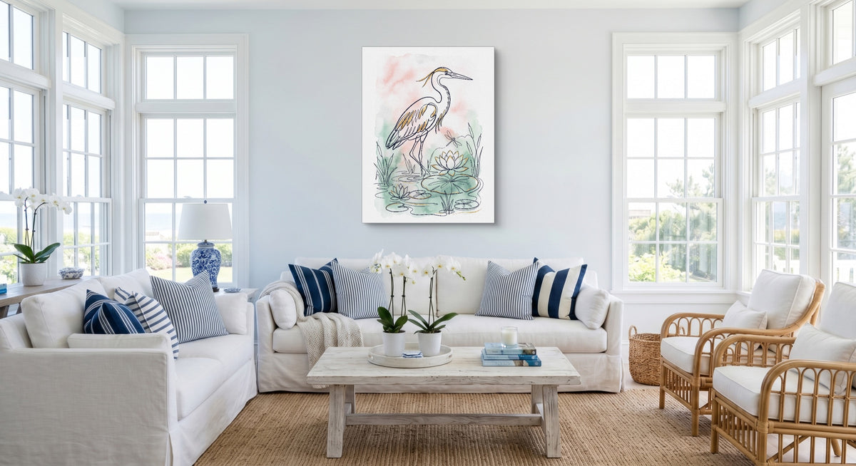 Heron Golden Pond — heron golden pond white living room 1port flush print