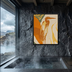 Heron Golden Stance canvas wall art, room view