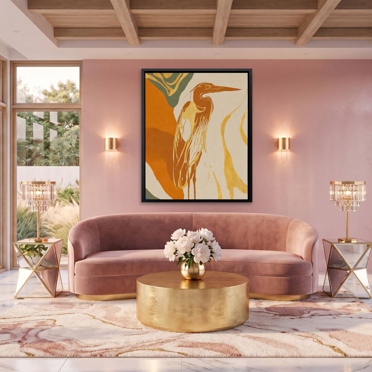 Heron Golden Stance canvas wall art, room view