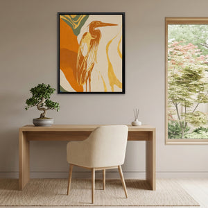 Heron Golden Stance canvas wall art, room view