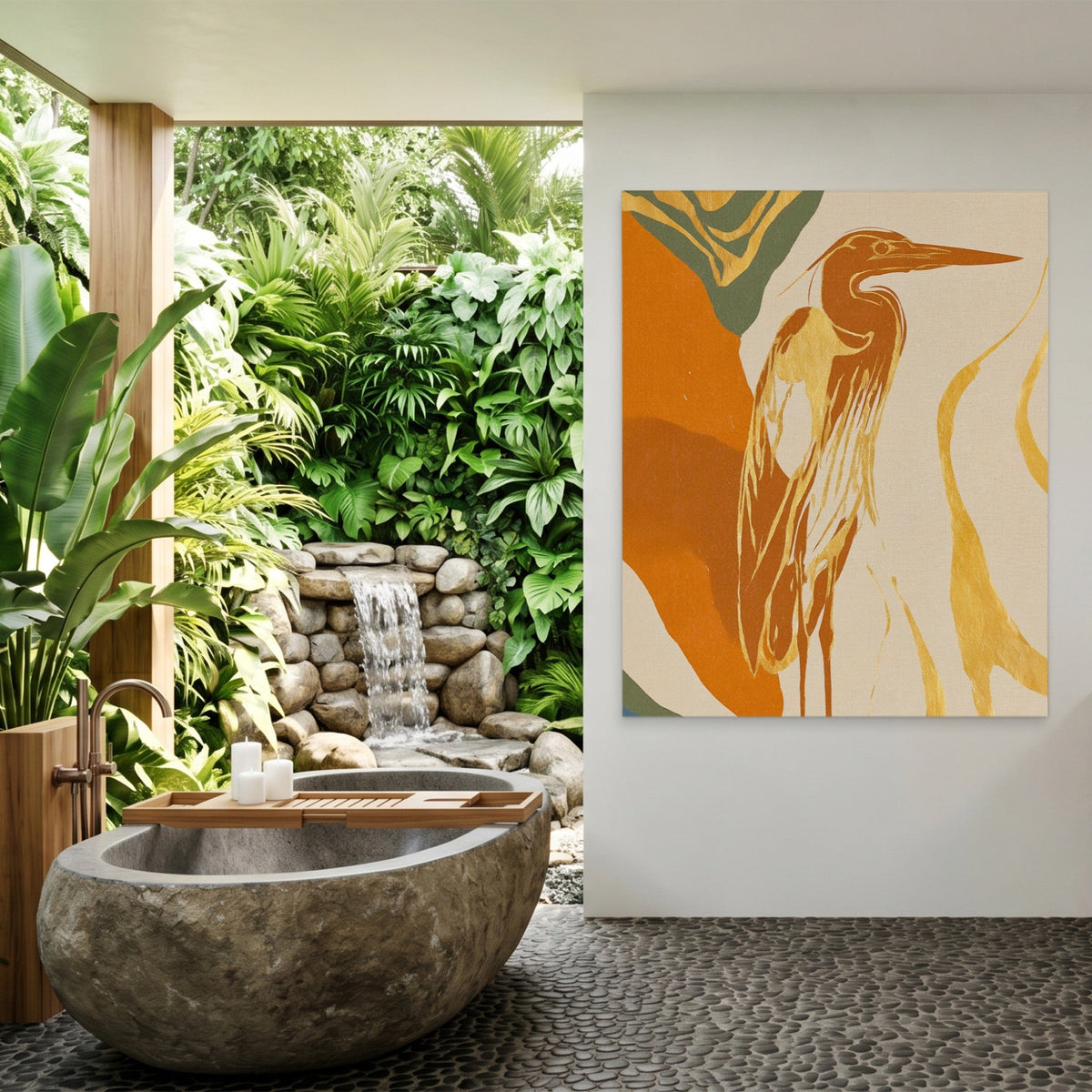 Heron Golden Stance canvas wall art, room view