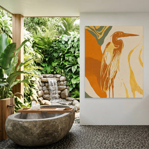 Heron Golden Stance canvas wall art, room view