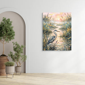 Heron Golden Sunset — heron golden sunset sq zen room 1port flush print