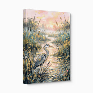 Heron Golden Sunset — heron golden sunset angled flush print