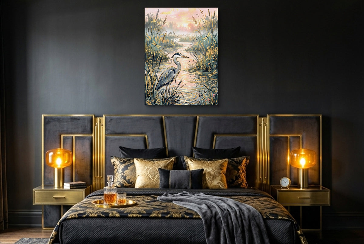 Heron Golden Sunset — heron golden sunset bedroom with window 2 1port flush print