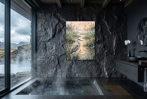 Heron Golden Sunset — heron golden sunset small bathroom with window 1port flush print
