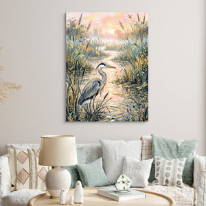 Heron Golden Sunset — heron golden sunset sq clock bed 1port flush print