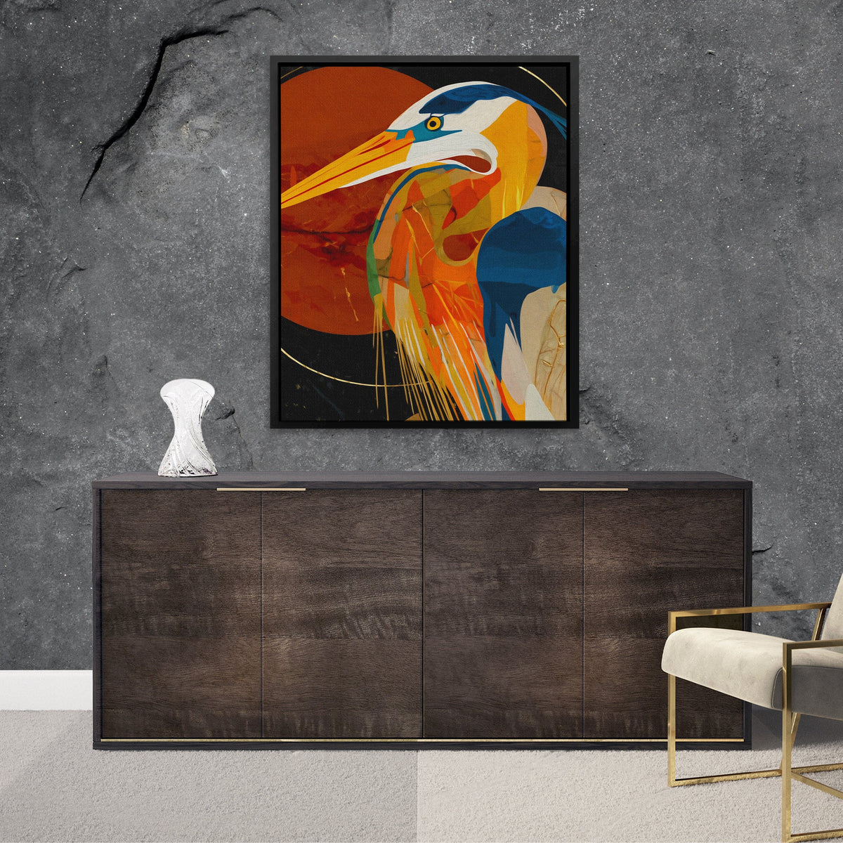 Heron's Deco Dawn - Luxury Wall Art