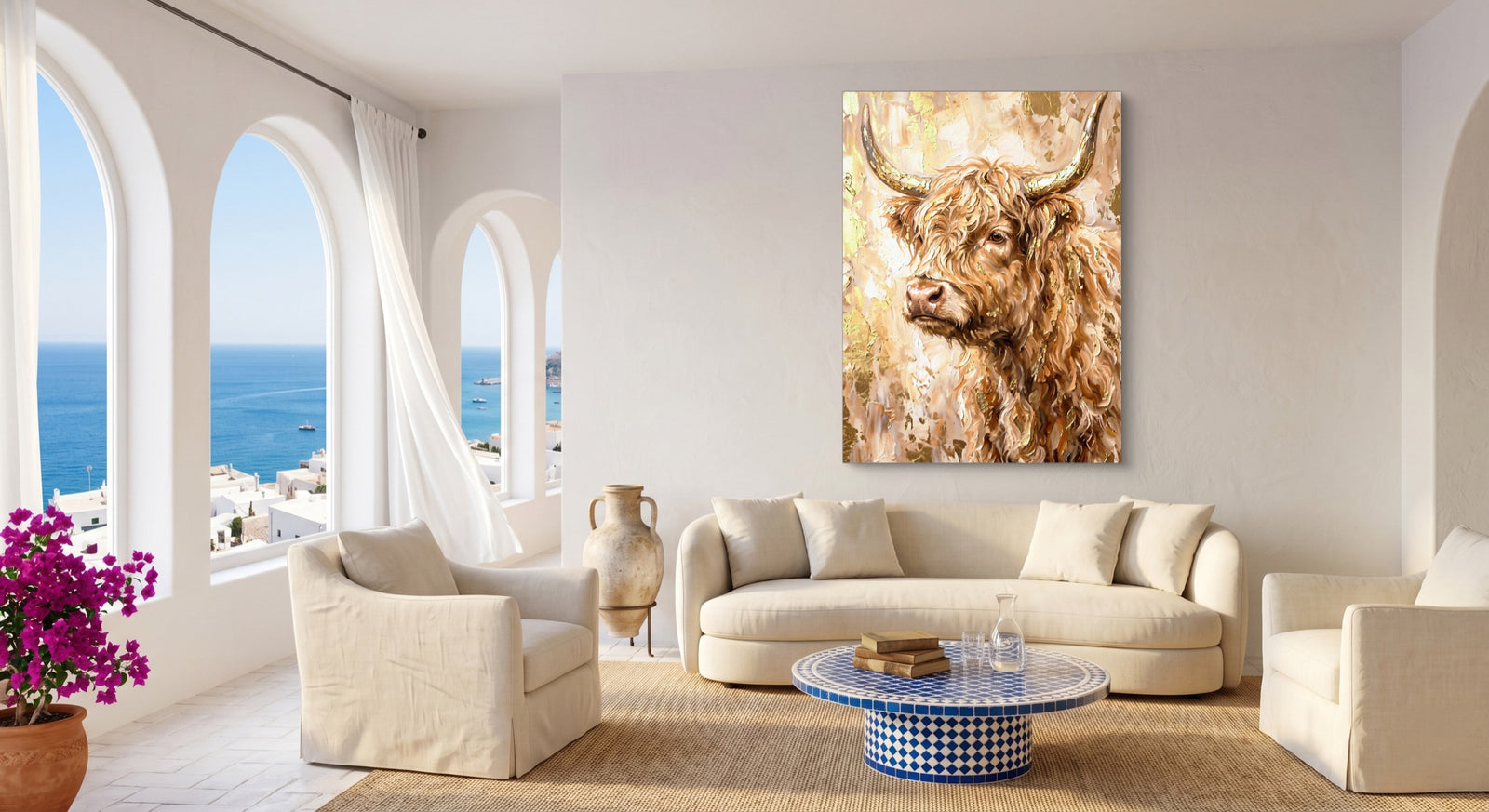 Highland Cow Gilded — highland cow gilded white studio framed black