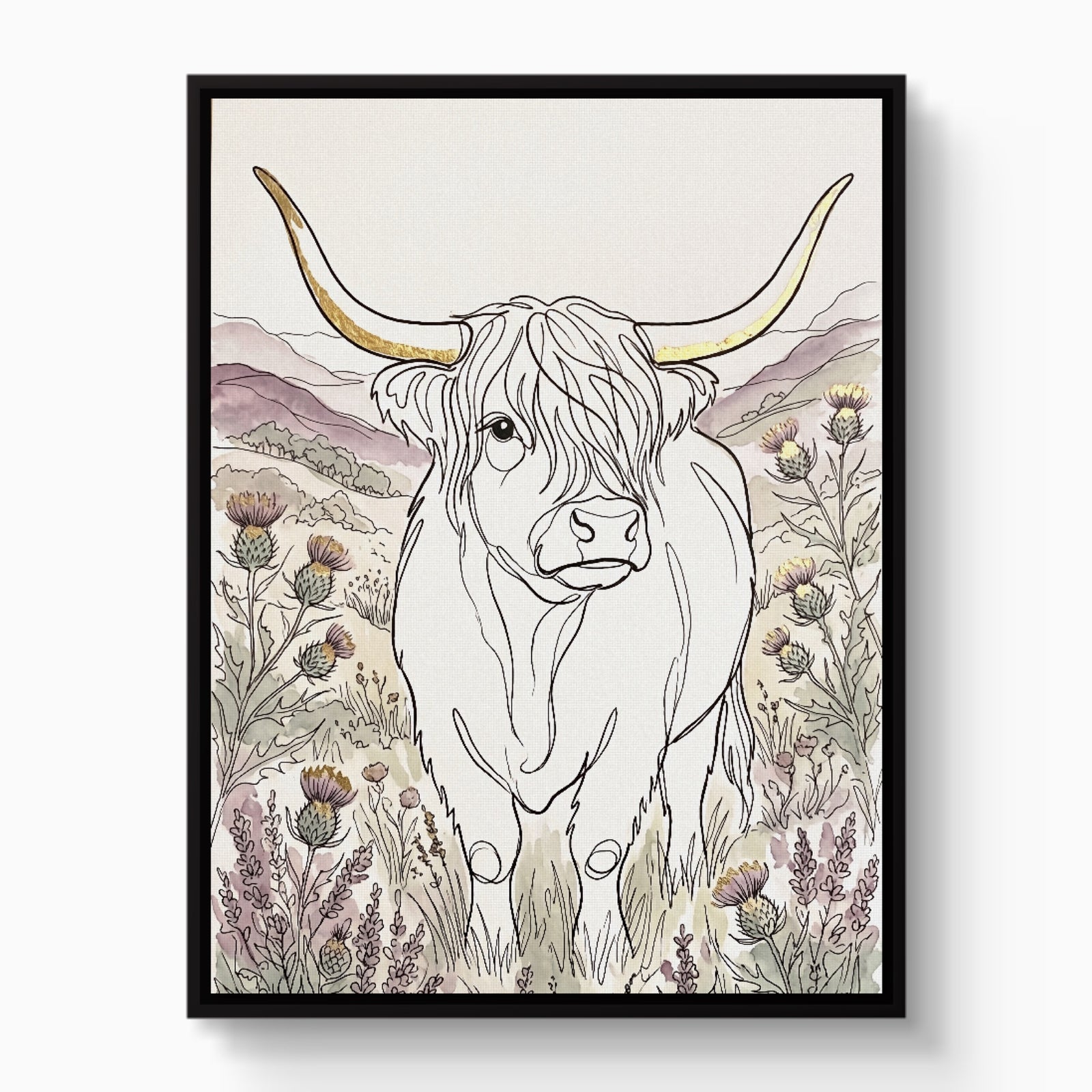 Highland Golden Horns — highland golden horns white studio framed black