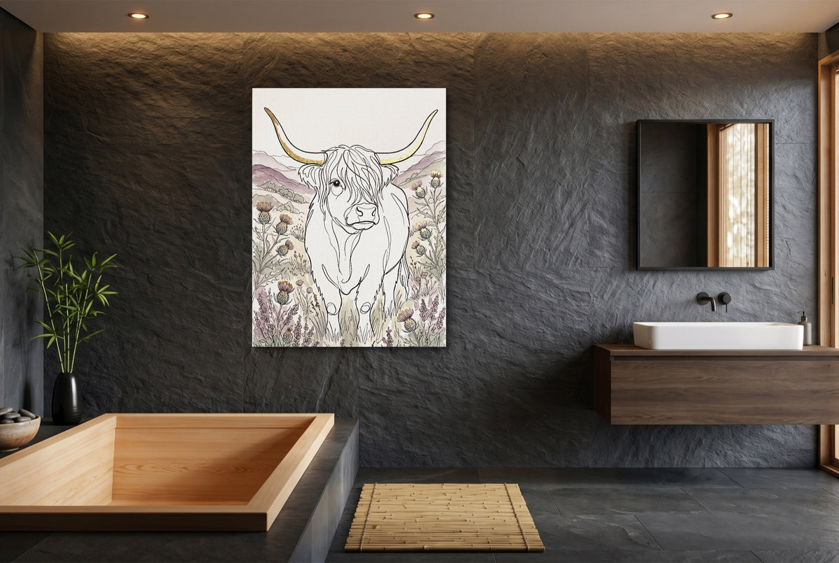 Highland Golden Horns — highland golden horns small bathroom interior 1port flush print