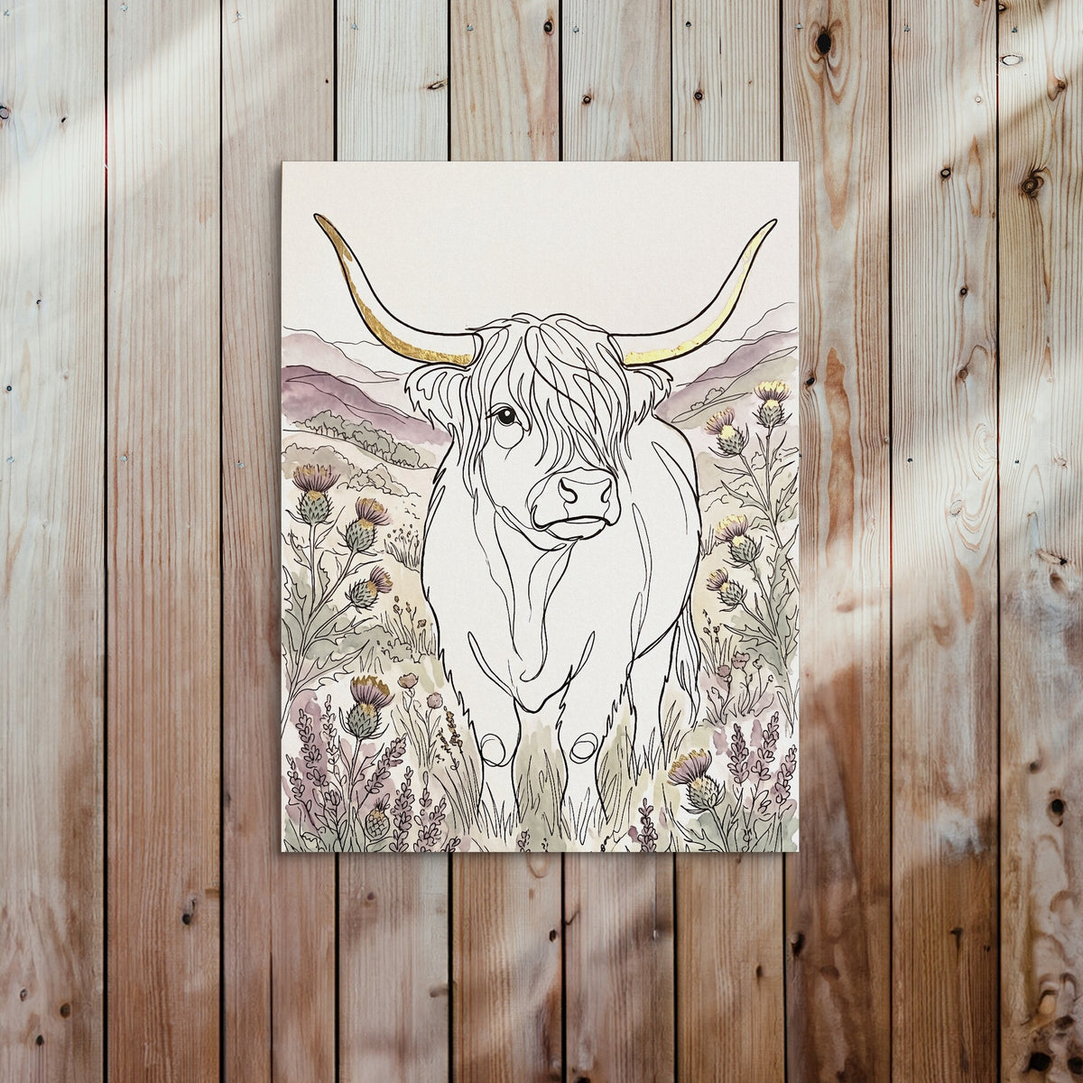 Highland Golden Horns — highland golden horns sq bed 2 wood panel 1port flush print