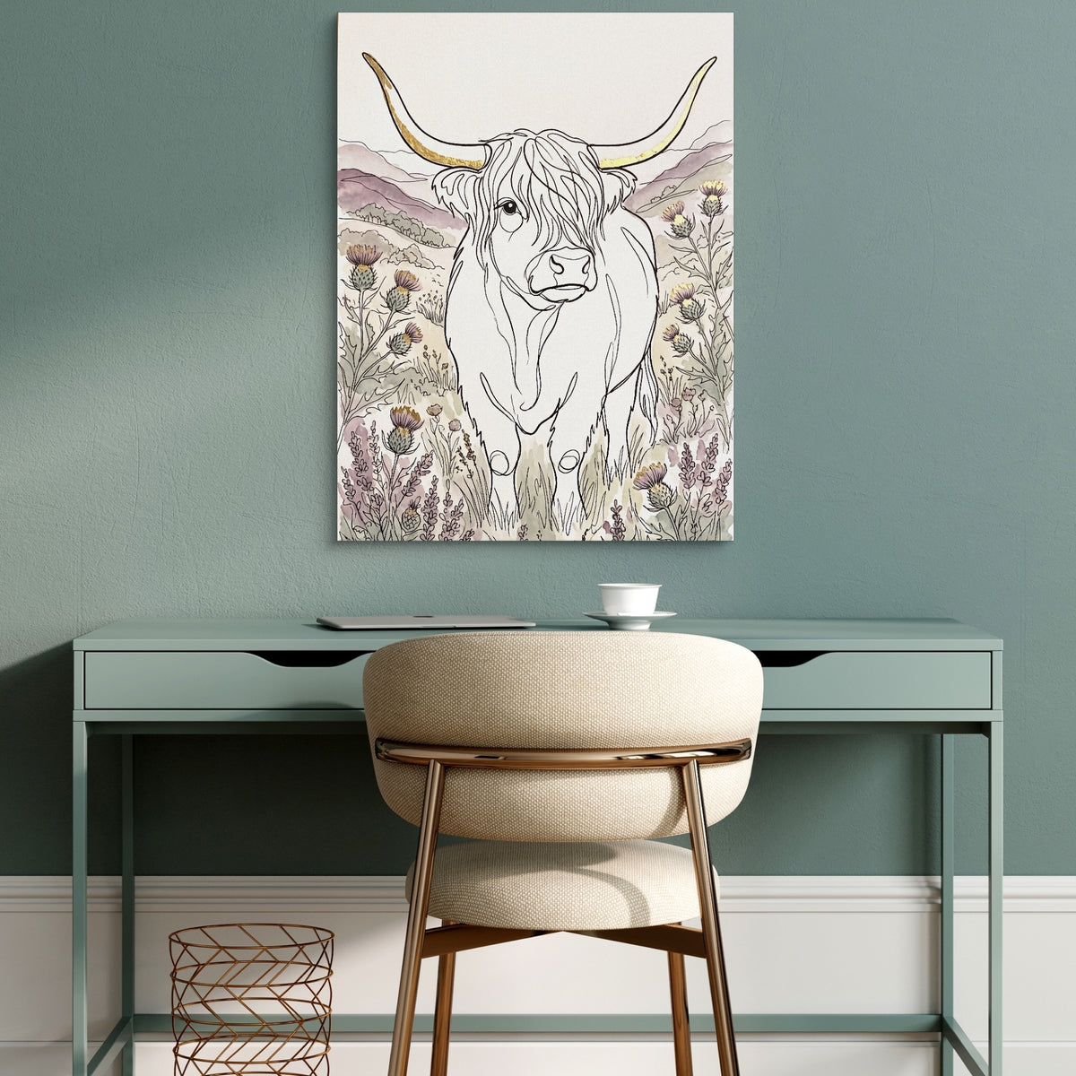 Highland Golden Horns — highland golden horns sq green desk 1port flush print