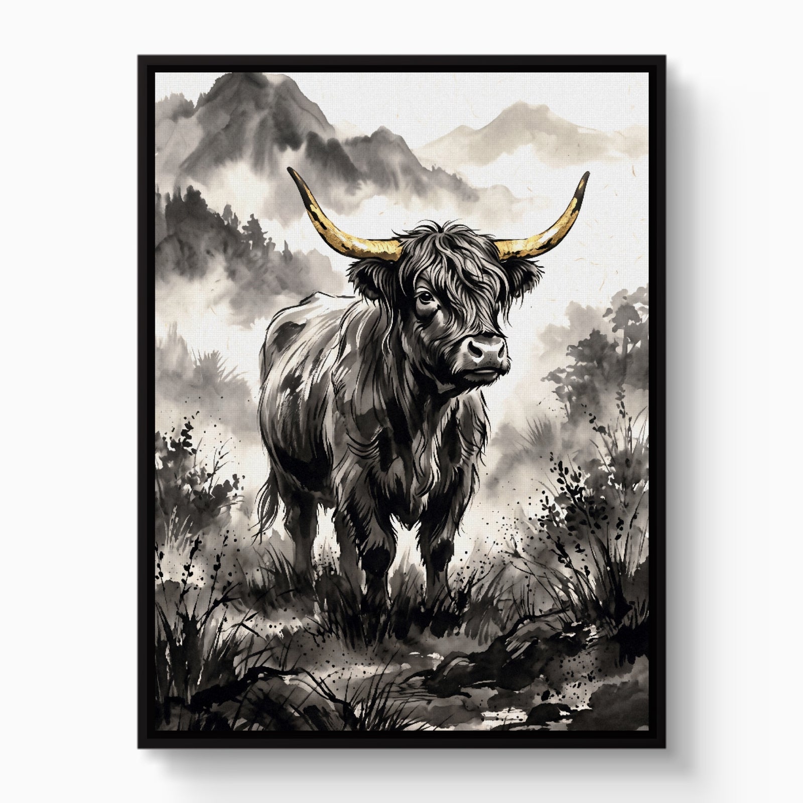 Highland Sumi-e — highland sumi e white studio framed black