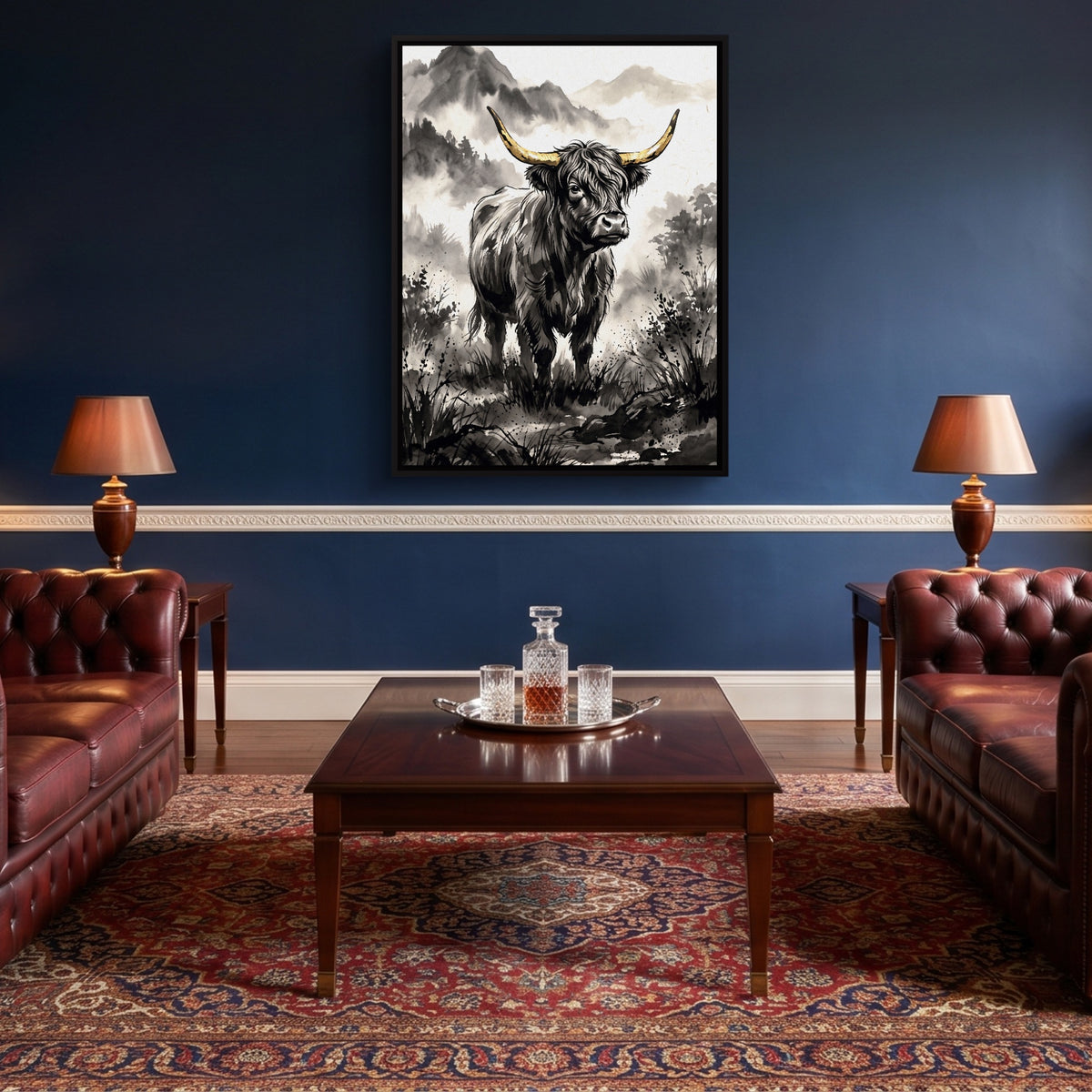Highland Sumi-e — highland sumi e sq lounge wall 1port framed black