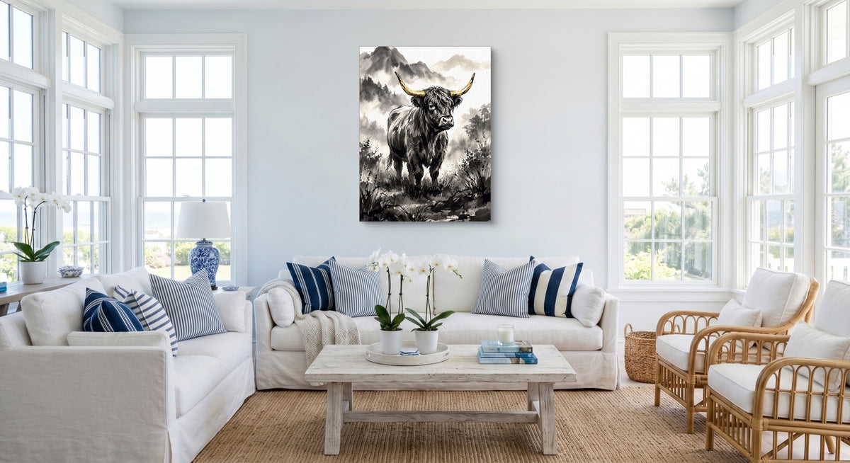 Highland Sumi-e — highland sumi e white living room 1port flush print