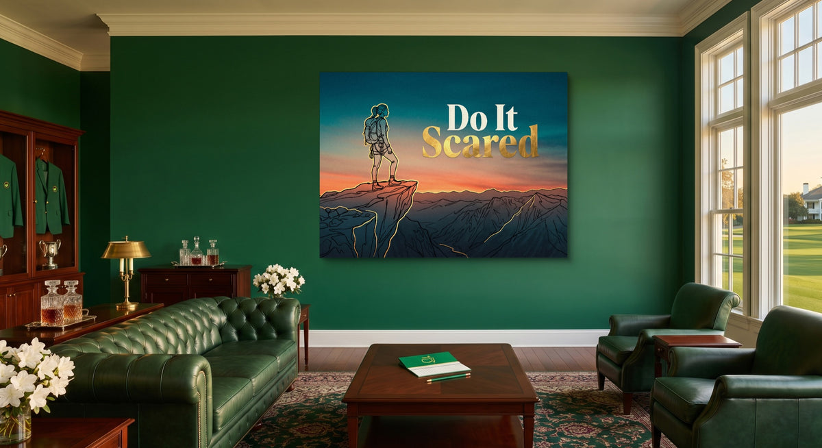 Hiker Mountain Sunset — hiker mountain sunset living room interior view 1land flush print