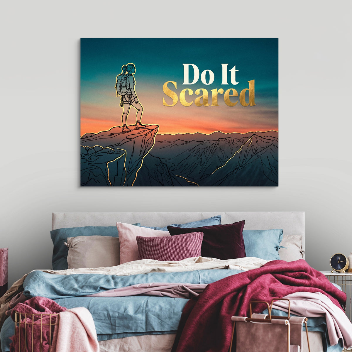 Hiker Mountain Sunset — hiker mountain sunset sq luxury bedroom 1land flush print
