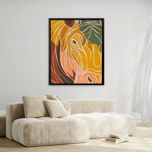 Hippo Ochre Doodle canvas wall art, room view