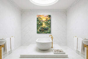 Hippopotamus Golden Sunset — hippopotamus golden sunset luxury bathroom interior 2 1port flush print