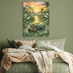 Hippopotamus Golden Sunset — hippopotamus golden sunset sq green bedroom 1port flush print