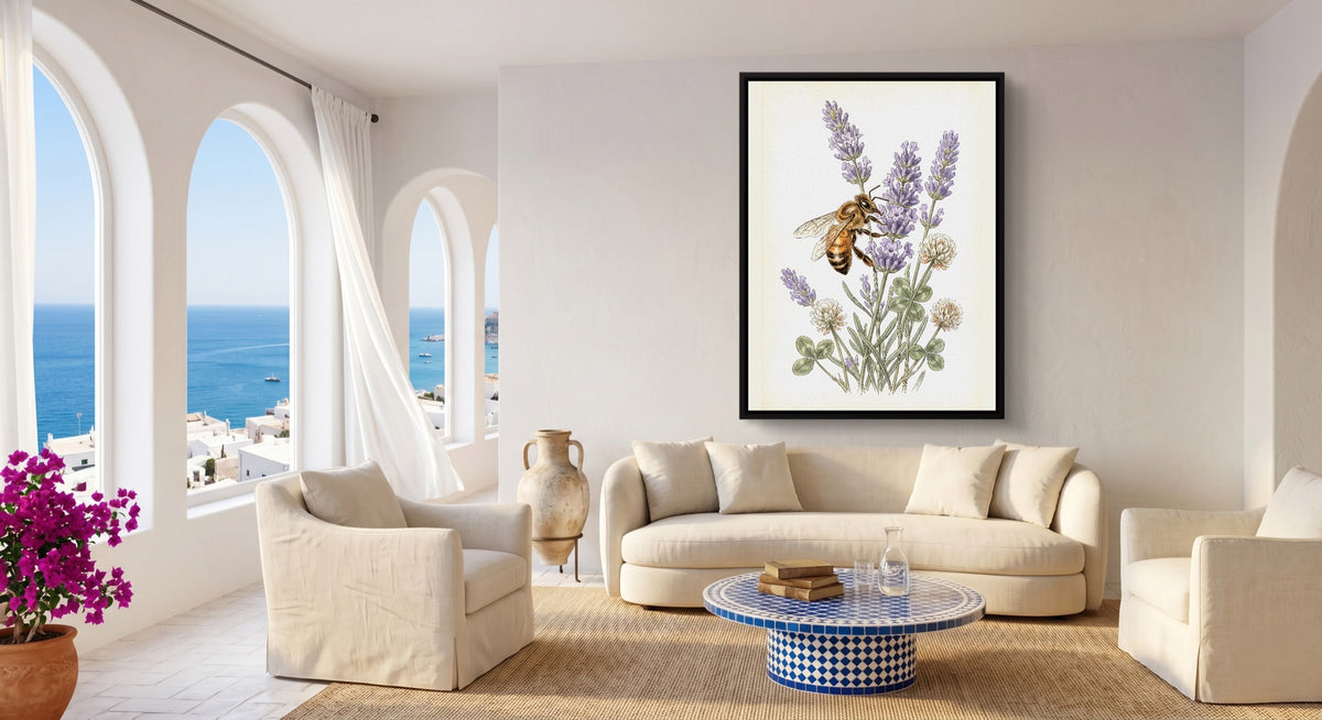 Honeybee Lavender Forage — honeybee lavender forage beachside couch livingroom 1port framed black