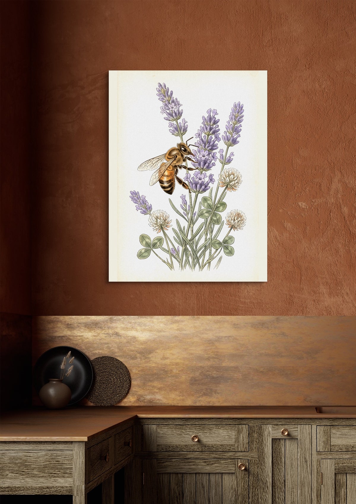 Honeybee Lavender Forage — honeybee lavender forage sq brown luxe 1port flush print