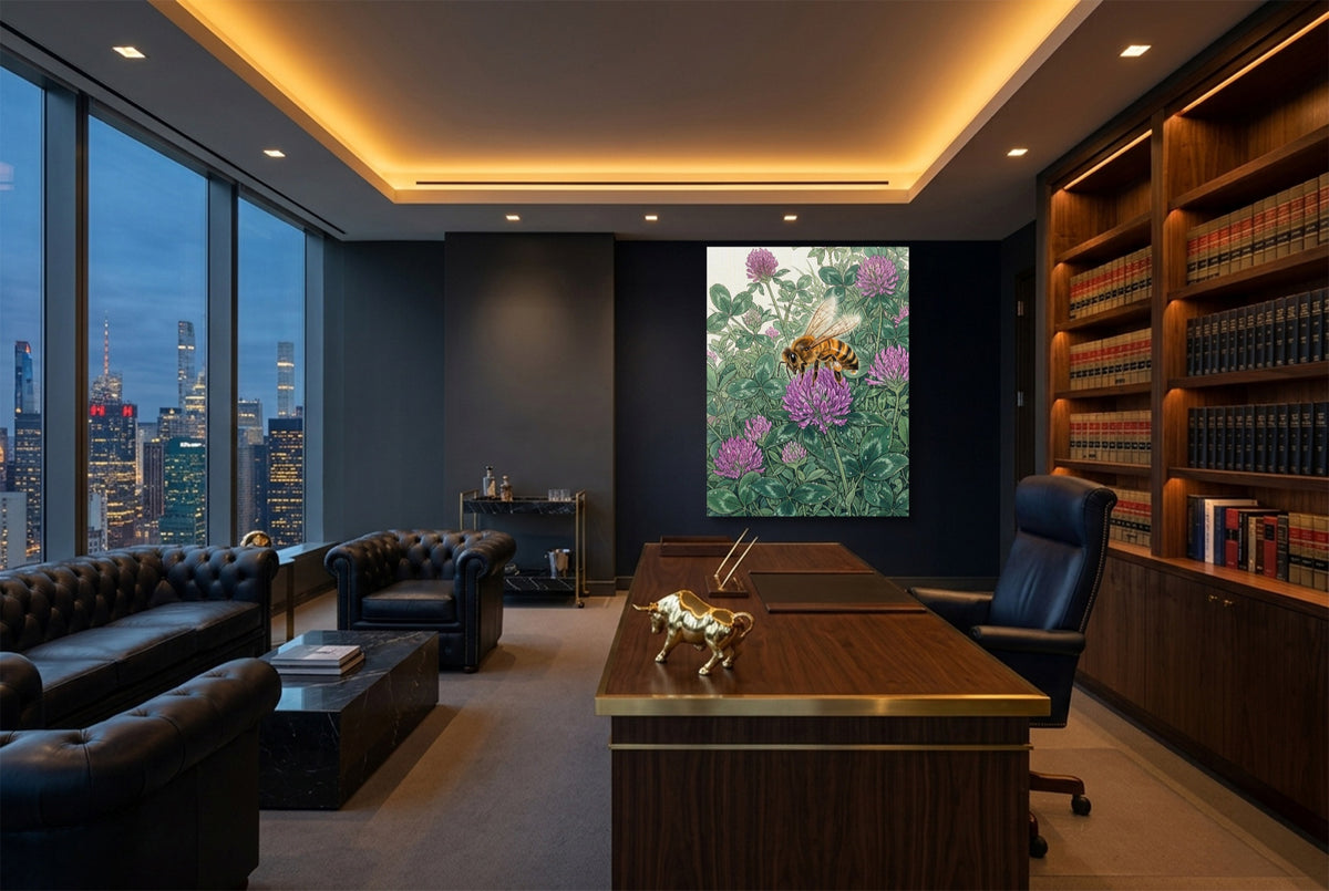 Honeybee Purple Clover — honeybee purple clover office with city view 4 1port flush print